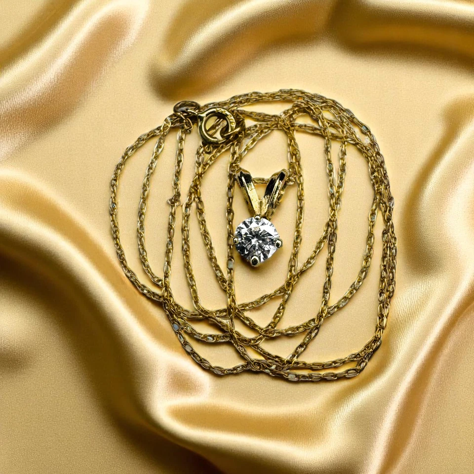 Oro 14k - Collar de diamantes naturales -18" - .25CT 1/4CT solitario regalo romántico -1g Foto 2 de 4
