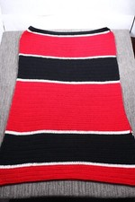 Vintage Handmade Afghan Blanket Granny Square Crochet Knit Red Black 68x50