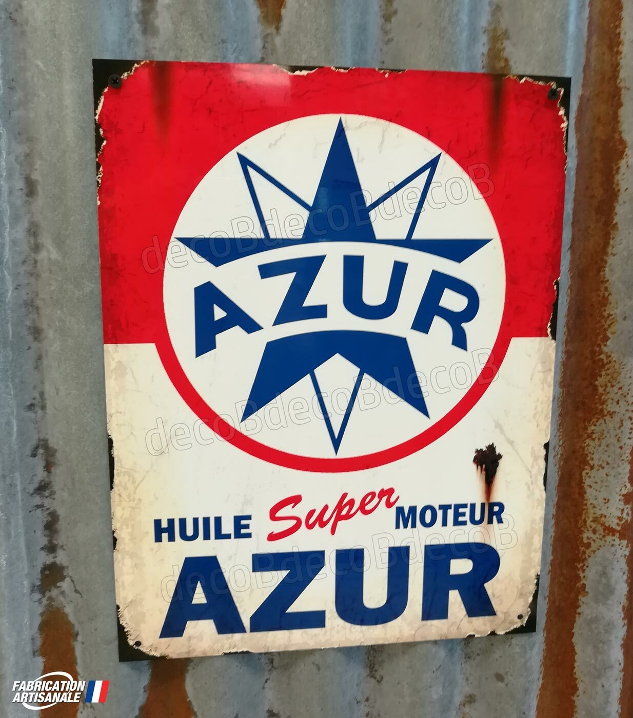 Enseigne AZUR huile moteur plaque métal décorative vintage 40x30cm