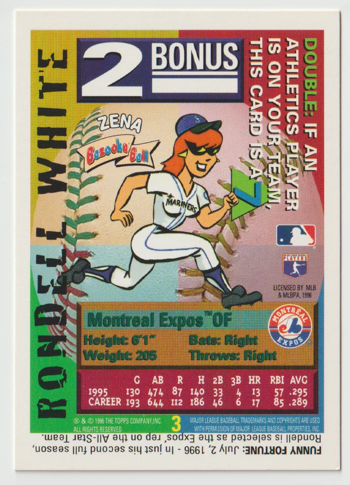 1996 Topps Bazooka Baseball #3 Rondell White - Montreal Expos - Image 2 of 2