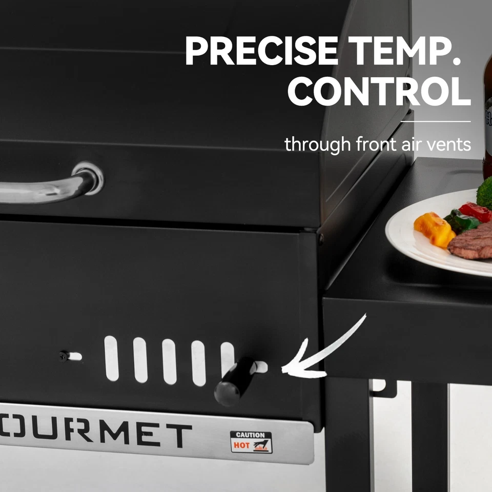 24-дюймовый подвижный угольный гриль для барбекю Royal Gourmet с 2 складными боковыми полками - Изображение 4 из 4