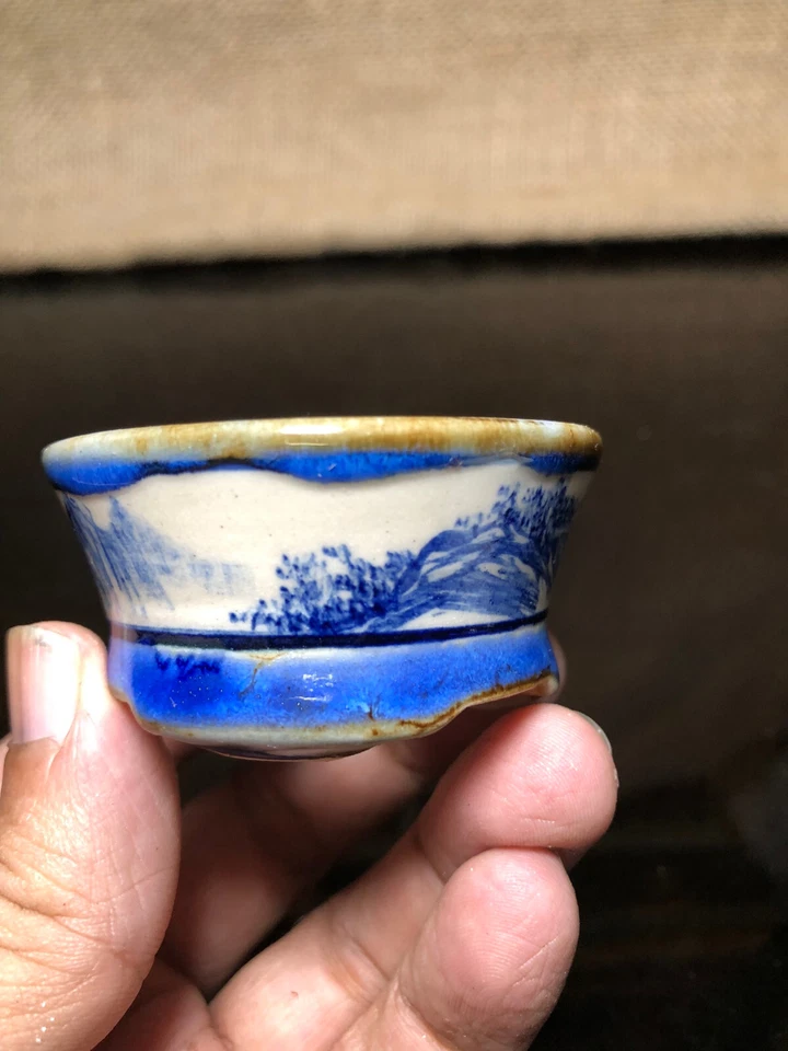 Unique bonsai pot, Drawing trees and mountains on ceramic material, mini size - Image 3 of 4