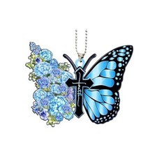 Butterfly Car Rearview Mirror Accessories, Acrylic Hanging Car Rear View Blue