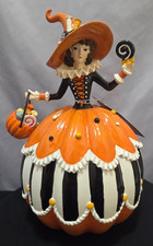 Ghoulish Halloween Witch Pumpkin Figure Rare 2026 Decor Striped Resin NWT