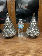 2 POTTERY BARN Mercury Glass Silver Cloche Small 9” Christmas Holiday Tree Trees