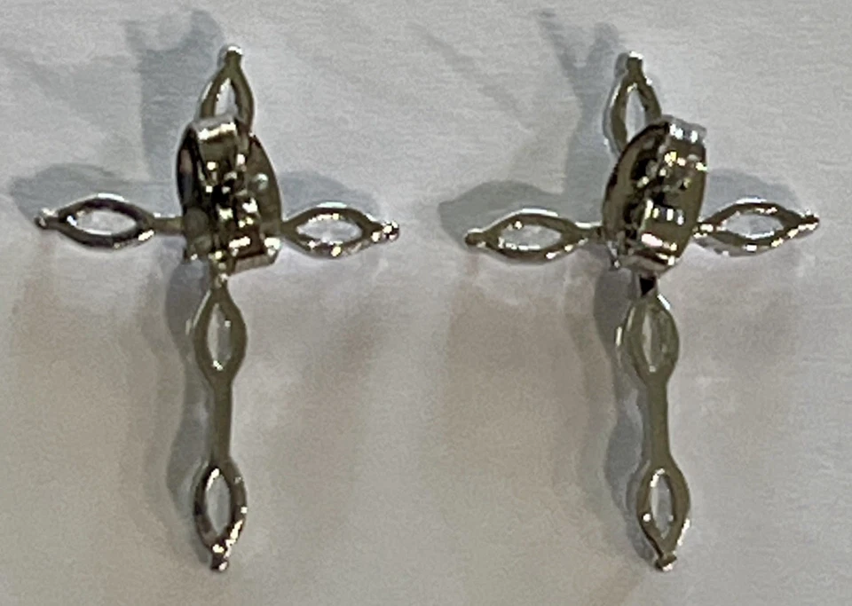 Silver Plated Glass Marquis Cut Cross Earrings – Unmarked - Image 2 of 3
