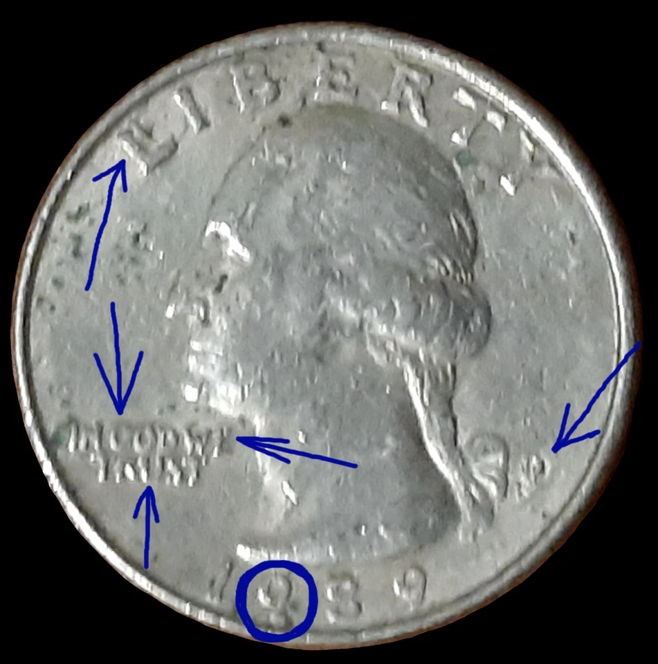 1289 instead 1989-S/S Washington 25C Errors: Die Chips Obv & Rev-IN OOD WY TRUST - Image 4 of 4