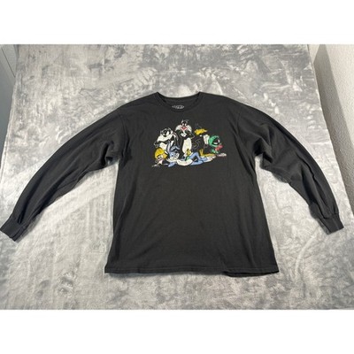 Looney Tunes Mens Large Black Long Sleeve Graphic T-Shirt Bugs Bunny Daffy Duck