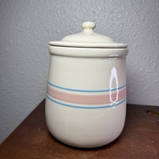 McCoy Pottery Medium 131 Canister Pink & Blue Stripes Made In USA Stoneware
