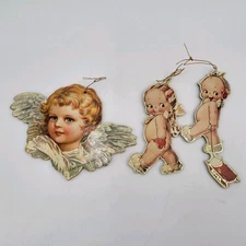 3 Vintage 1983-84 Merrimack Publishing Corp. Die Cut Christmas Ornaments Angels