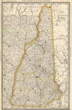 State of New Hampshire Rand McNally color map showing railroads 1888