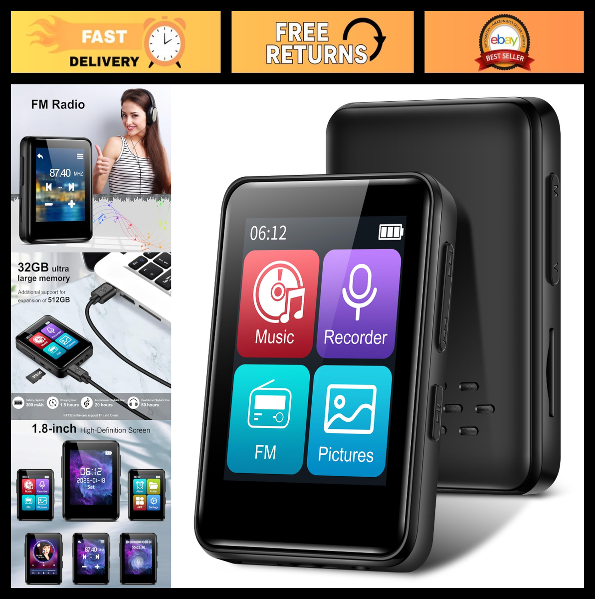 メモリー様㊷ 32GB Bluetooth MP3 Music Player, Portable Mini Player with 1.8