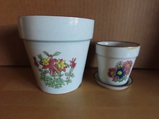 &Uuml;bertopf Blumentopf 2 St&uuml;ck Keramik mit Blumendruck ca. 12,2 cm H + 7,7 cm H