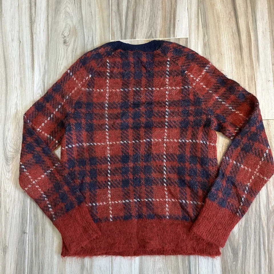 J. Suéter Crew Medio Azul A Cuadros Cepillado Mezcla de Lana Mohair Parche en el Codo Vacaciones Foto 3 de 4