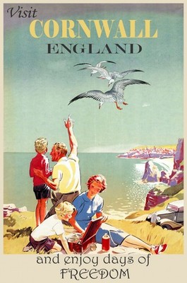 Visit Cornwall England Vintage Travel Poster Print