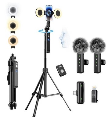 70.9  Auto Face Tracking Tripod W/ Ring Lights Microphones Remote iPhone Android