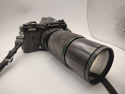 Fujica AX-3 35mm Film Camera w/ Hanimex 80-200mm f/4 Lens Vintage Japan