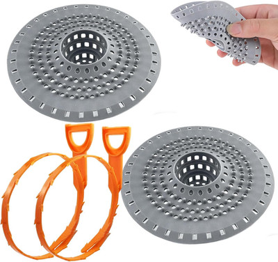 Silikon Abflusssieb Dusche Bad Küche mit Spirale und Haarsieb Set