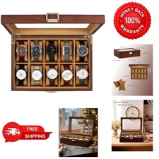 Luxury 10 Slot Watch Display Case with Real Glass Lid - Protect Your Collection
