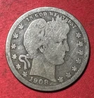 1908 US Barber SILVER Quarter "Philadelphia" Mint! Good! Old US Coin!