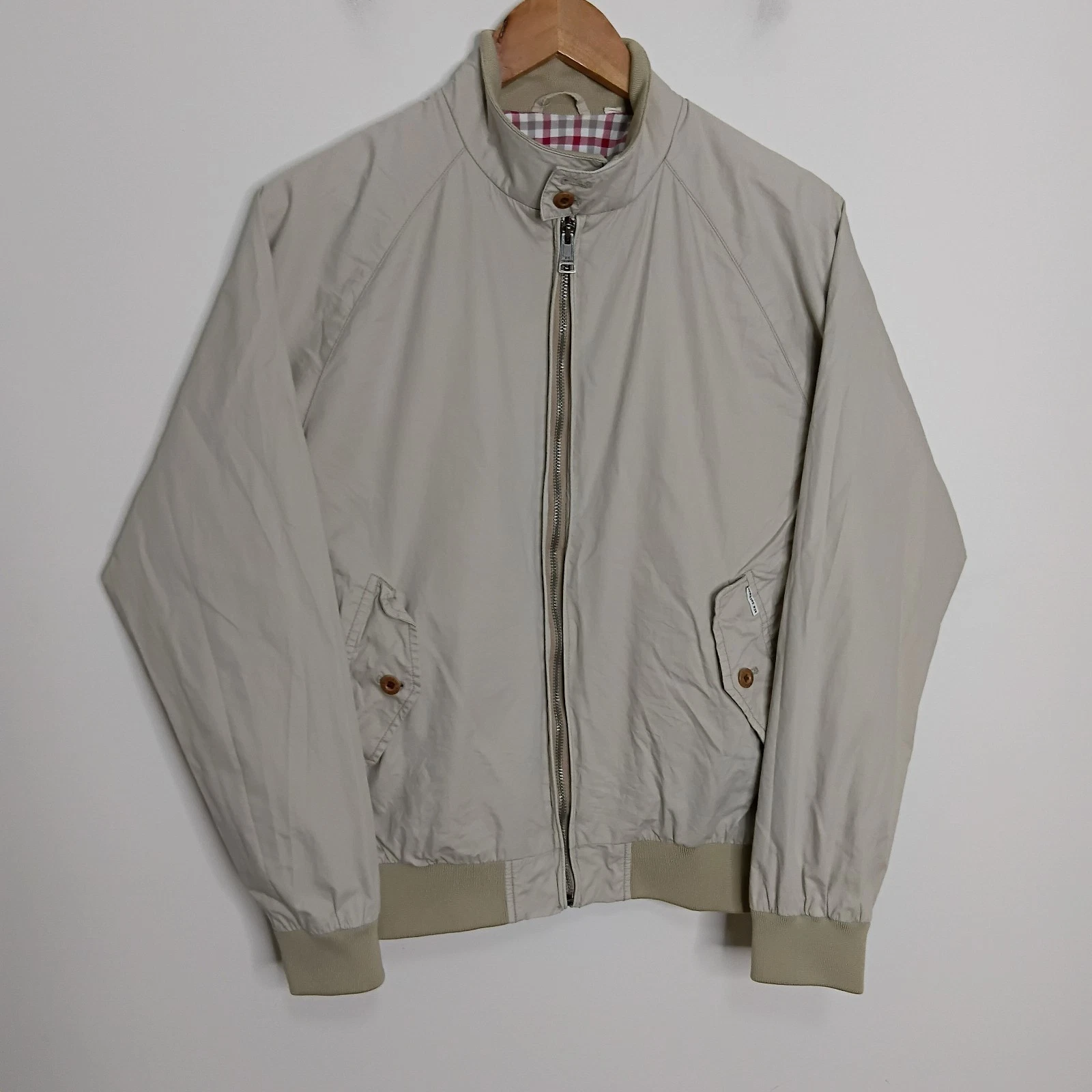 Ben Sherman Harrington Jacket Mens S Small Beige Mod Style Checked Lining WORN