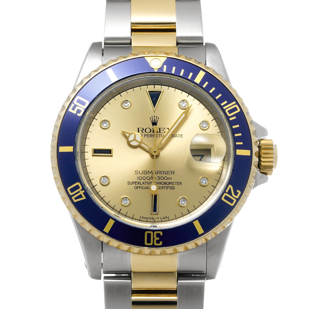ROLEX Submariner date 16613SG Champagne/Sapphire / diamond WATCH 743433