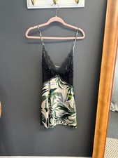 Victoria's Secret Satin  Lace Mini Slip Nightgown Large Champagne Palm Nightie