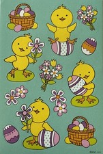 CHICK W/EASTER EGG Stickers 12pc Holiday  Flowers  Colored Eggs  Card Making  