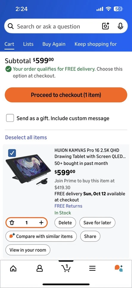 Huion KAMVAS PRO 16 2.5K QLED 15.6" Drawing Art Tablet Display w/ Pen READ - Image 2 of 4
