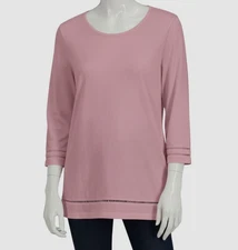 $37 Karen Scott Women's Pink Lattice-Trim Scoop Neck Pullover Top Size S