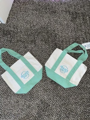Trader Joe's Foldable Canvas Tote Bags Set of 2 Green and White