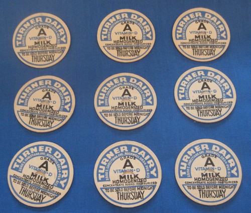 Lot of 9 Old Vintage Turner Dairy Milk Bottle Caps Chicago
