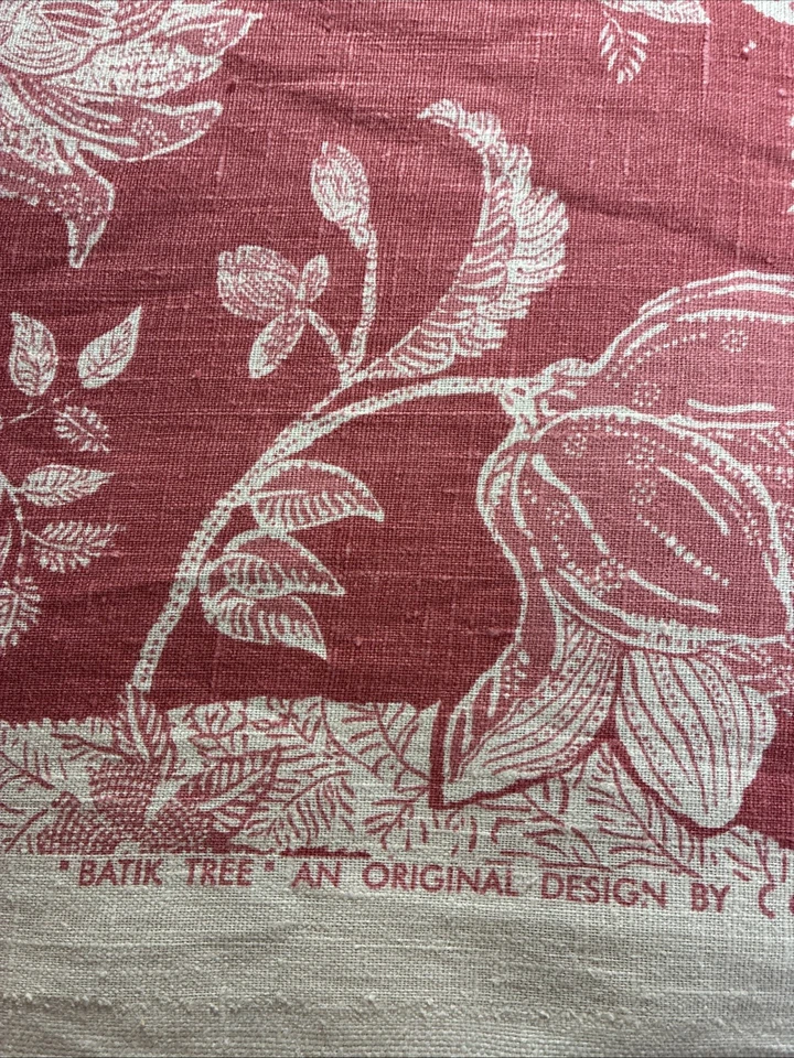 Collier Campbell Batik Tree Linen Fabric 2004 England Red 4 Yards X 55” FabriCut - Image 3 of 4