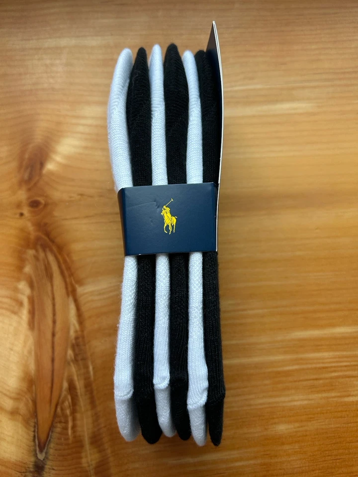 Polo Ralph Lauren No Show Calcetines 6 Pares Tacón Antideslizante Negro Blanco Talla 4-10.5 Foto 2 de 3