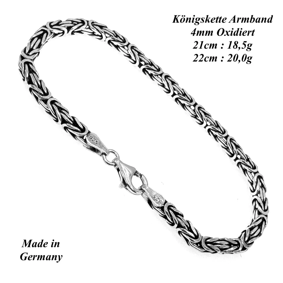 925 Sterling Silber Königskette Armband 4mm 21 -22cm Massiv Made in Germany  098 - Bild 4 von 4