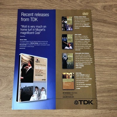 GRAM09 MAGAZINE ADVERT 11X8 MOZART COSI FAN TUTTE ON TDK DVD