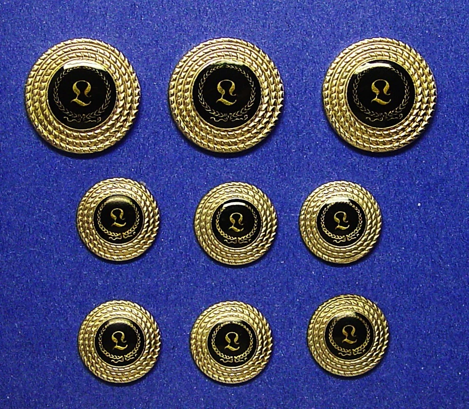 LEO replacement buttons 9 silver tone metal acrylic face black/gold background - Image 2 of 4