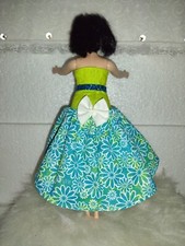 SALE! Fits Curvy Barbie Handmade BOHO Green Teal White Party Dress Accessories