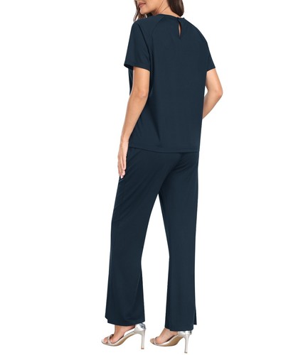 Women's Casual Outfits Set with Pocket Two Piece Sleeveless Shirt Wide Leg Pant - Picture 9 of 81