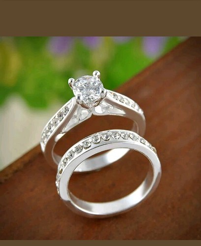Damenring Zirkonia Verlobung Hochzeit Versprechen 2-teiliges Set Größe 8 - Bild 2 von 4