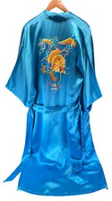 PEACOCK 100  Silk Hand Embroidered Kimono Robe Torqoise Dragon Women S
