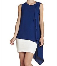 NEW BCBG MAXAZRIA BLUE DEPTH EDYTHE CASCADED DRAPED TOP WQR1Q212/M118A SIZE XS