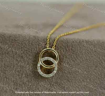 0.20Ct Round Cut lab created  Diamond Pendant 14K Yellow Gold Finish Free Chain