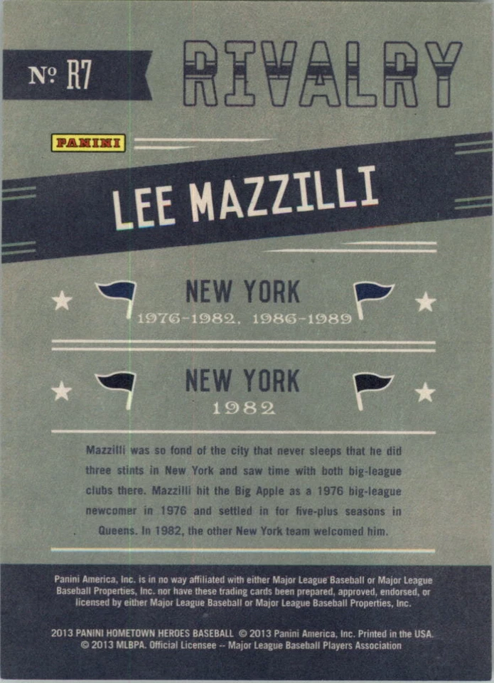 2013 Hometown Heroes Rivalry Gold #7 Lee Mazzilli - NM-MT - Image 2 of 2