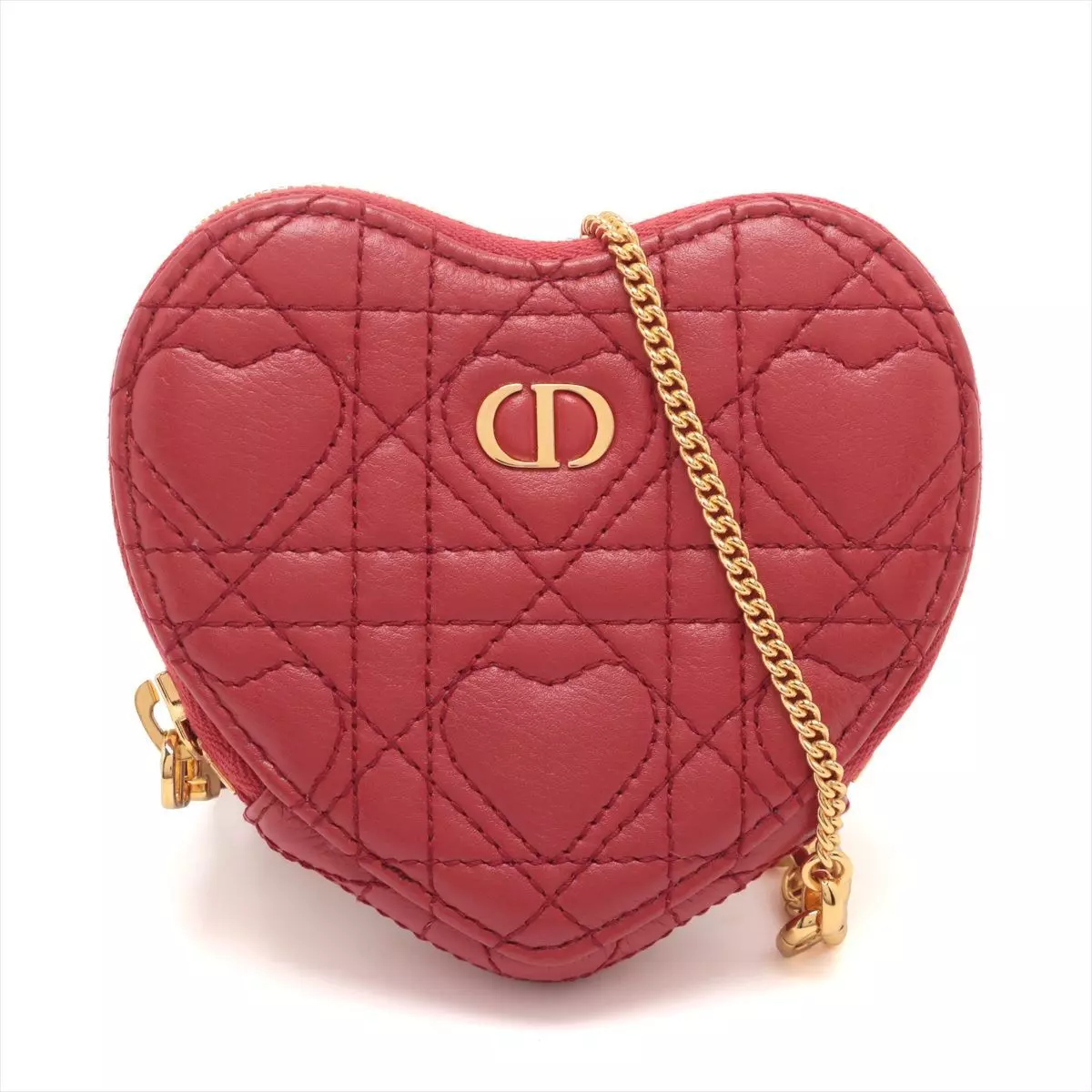 Sac bandoulière Christian Dior coeur cannage chaîne cuir rouge fabriqué en Italie