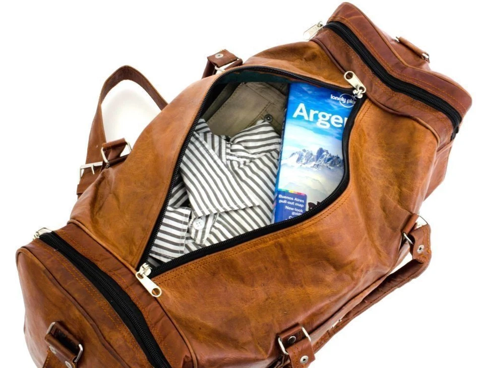 Bolso de viaje retro vintage de cuero genuino para hombre bolso de fin de semana equipaje ligero Foto 4 de 4