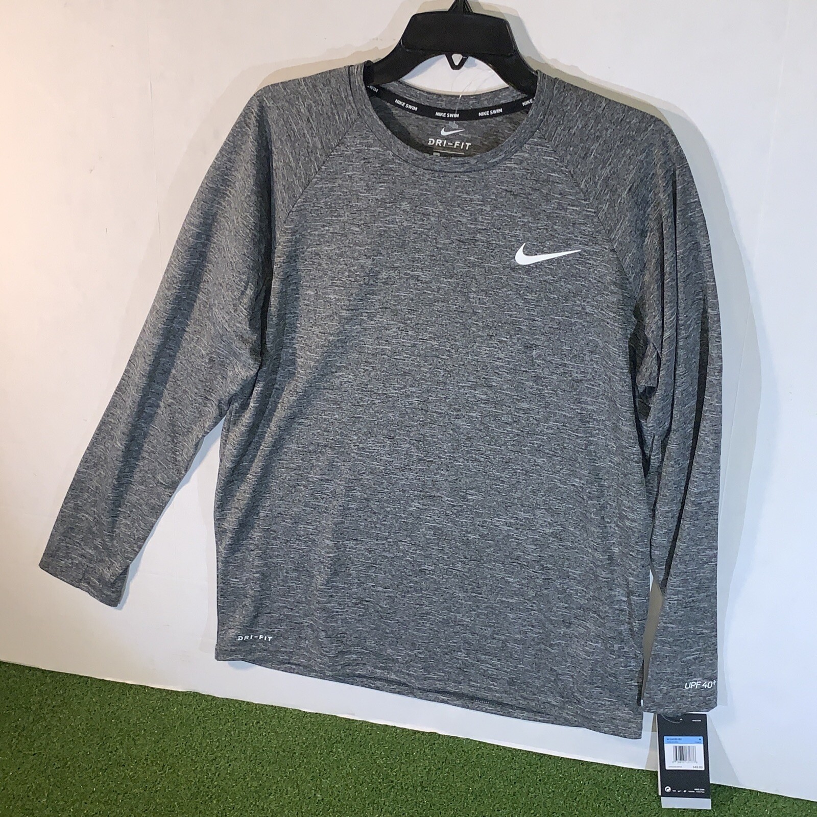Nike Swim Men's Heather Long Sleeve Hydroguard Rash Guard Medium Gray Nessa590 for sale online