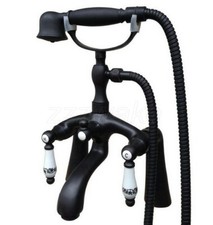 Black Brass Deck Mount Clawfoot Bathtub Faucet Mixer Tap w/ Handheld Shower