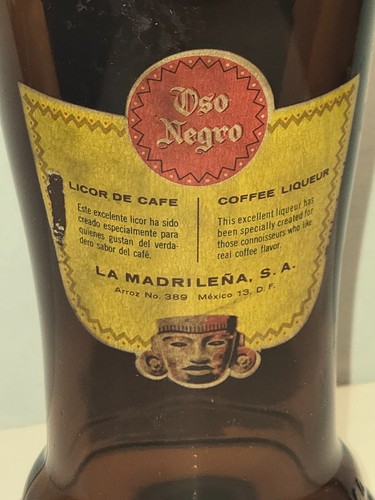1964 OSO NEGRO Flasche, Kaffeelikör, Papieretikett, 4/5 Quart, Bernstein, La Madrilena, Mexiko - Bild 7 von 15