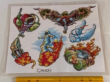 Vintage Art Tattoo Flash Sheet Slave to the Needle Damon /T582